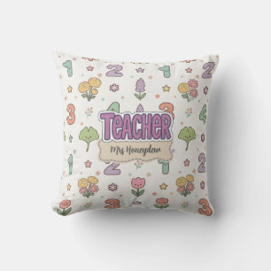 Paarse Onderwijzer School Nummers Patroon  Kussen