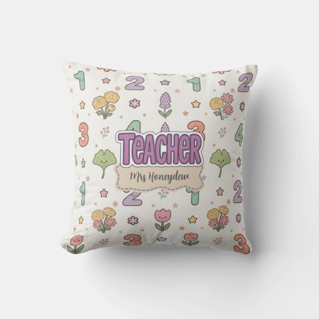 Paarse Onderwijzer School Nummers Patroon  Kussen (Voorkant)