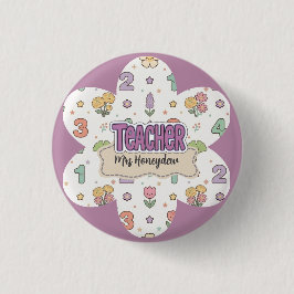 Paarse Onderwijzer School Nummers Patroon  Ronde Button 3,2 Cm