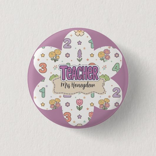 Paarse Onderwijzer School Nummers Patroon Ronde Button 3,2 Cm (Voorkant)