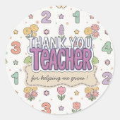 Paarse Onderwijzer School Nummers Patroon Ronde Sticker (Voorkant)