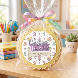 Paarse Onderwijzer School Nummers Patroon  Ronde Sticker
