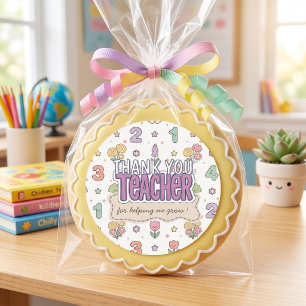 Paarse Onderwijzer School Nummers Patroon Ronde Sticker