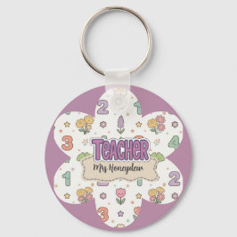 Paarse Onderwijzer School Nummers Patroon  Sleutelhanger