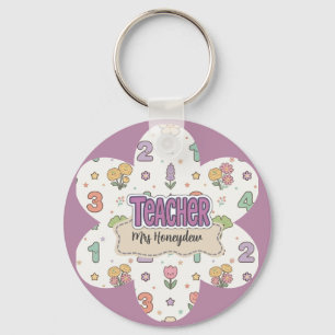 Paarse Onderwijzer School Nummers Patroon  Sleutelhanger