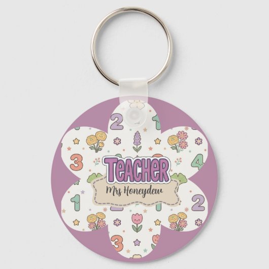 Paarse Onderwijzer School Nummers Patroon Sleutelhanger (Voorkant)