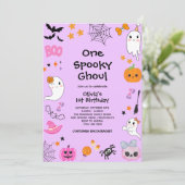 Paarse One Spooky Ghoul Halloween 1st Birthday Kaart (Staand voorkant)