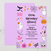 Paarse One Spooky Ghoul Halloween 1st Birthday Kaart (Voorkant / Achterkant)