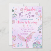 Paarse ONEder De Zee Zeemeermin Verjaardagsuitnodi Kaart (Voorkant)