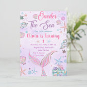 Paarse ONEder De Zee Zeemeermin Verjaardagsuitnodi Kaart (Staand voorkant)