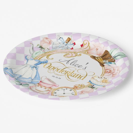 Paarse, Onederland, Tea party, Meisje 1e verjaarda Papieren Bordje (Gekanteld)