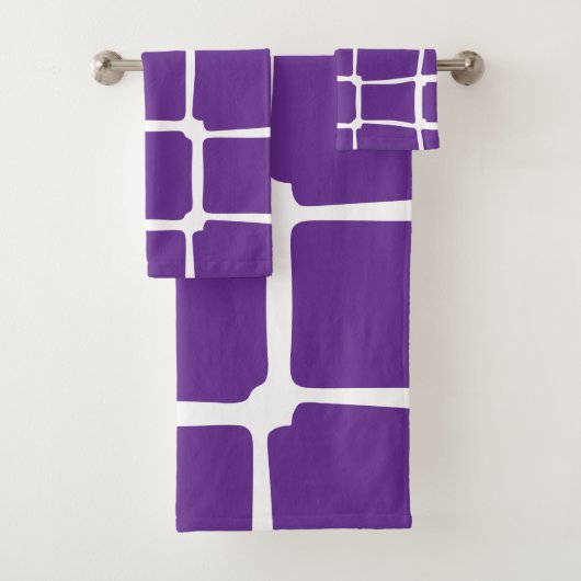 Paarse oneffen vierkanten mozaïek bad handdoek (Insitu)