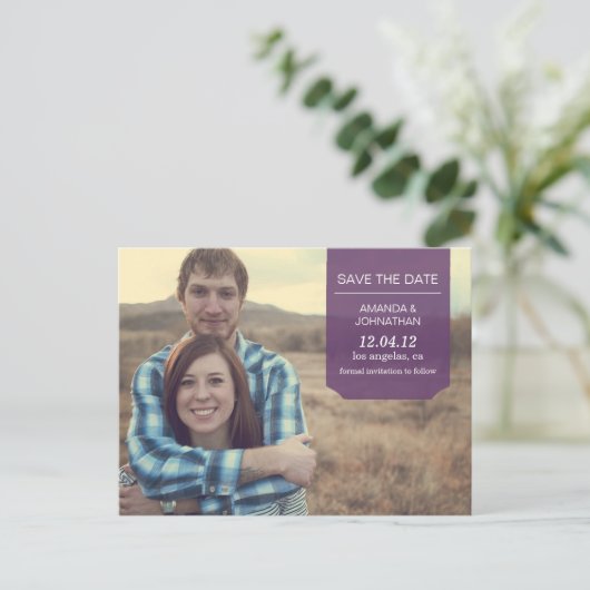 Paarse ontwerp Save the Date Post Kaarten (Staand voorkant)