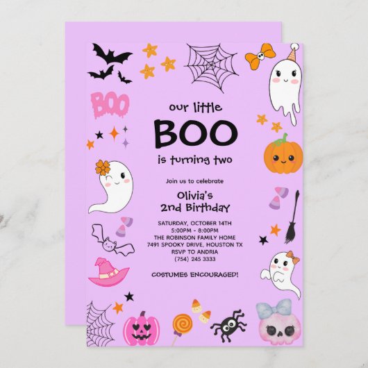 Paarse Onze Kleine Boo Halloween 2e Verjaardag Kaart (Voorkant / Achterkant)