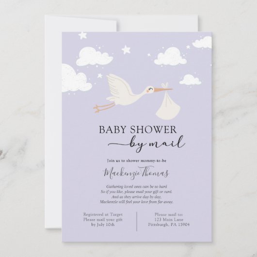 Paarse Ooievaar Baby shower per Post Kaart (Voorkant)