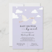 Paarse Ooievaar Baby shower per Post