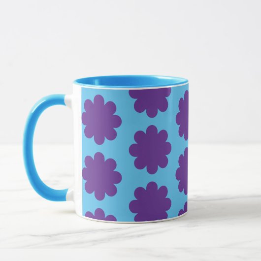 Paarse op Aqua Blue Retro Flower Art Mok Cup (Links)