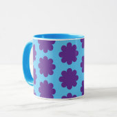 Paarse op Aqua Blue Retro Flower Art Mok Cup (Voorkant links)