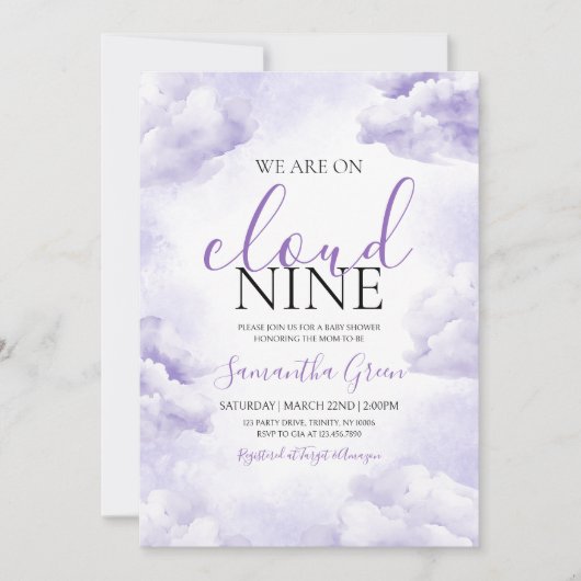 Paarse op Cloud 9 Baby shower Kaart (Voorkant)
