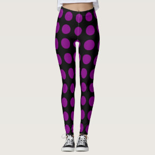 Paarse op zwart Grote Grootte Horizontale Polka Do Leggings