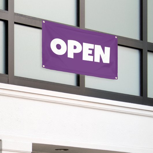 Paarse OPEN Banner (Buitenkant Gebouw)