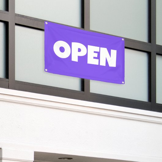 Paarse OPEN Banner (Buitenkant Gebouw)