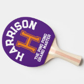 Paarse oranje aangepaste monogram naam en slogan tafeltennisbatje (Zijkant)
