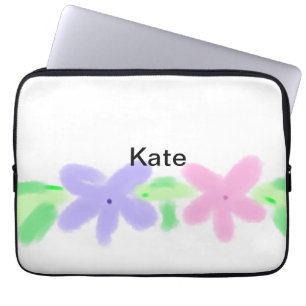 Paarse oranje abst bloem waterverf voeg naam tekst laptop sleeve