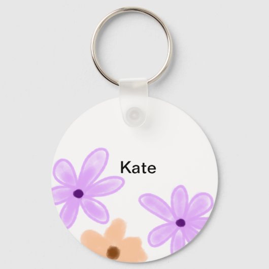 Paarse oranje abst floral waterverf voeg naamtekst sleutelhanger (Voorkant)
