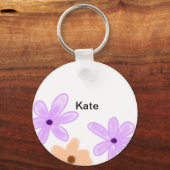 Paarse oranje abst floral waterverf voeg naamtekst sleutelhanger (Voorkant)