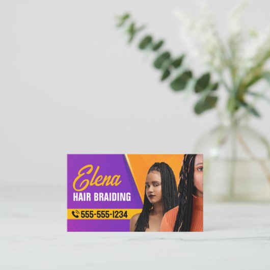 Paarse & Oranje Afrikaans Haar Vlechten Beauty Sal Klantenkaartje (Staand voorkant)