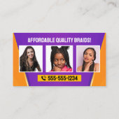 Paarse & Oranje Afrikaans Haar Vlechten Beauty Sal Visitekaartje (Achterkant)