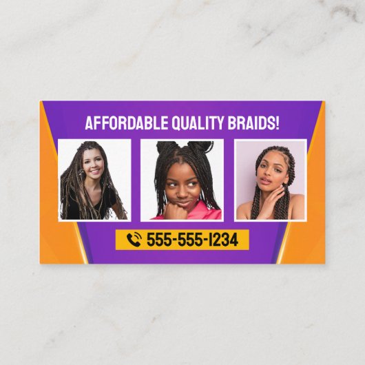 Paarse & Oranje Afrikaans Haar Vlechten Beauty Sal Visitekaartje (Achterkant)