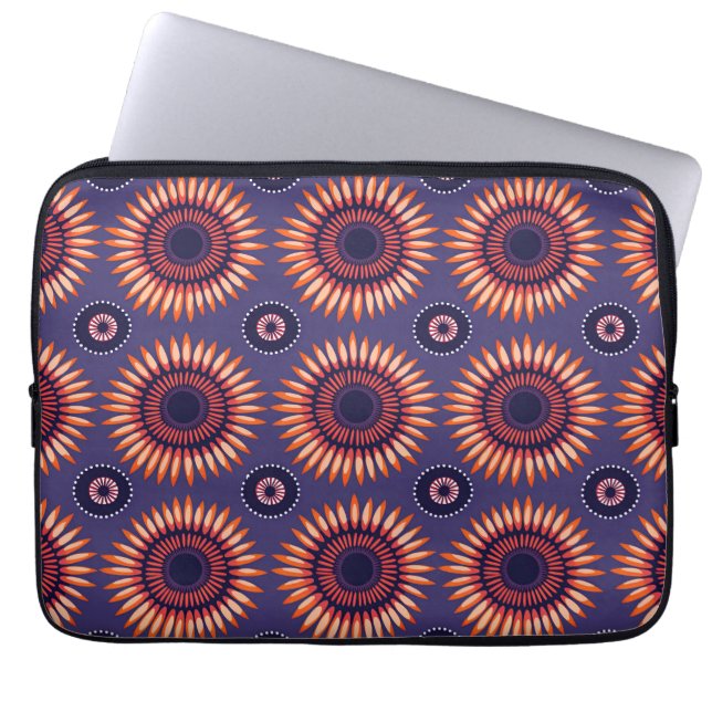 Paarse Oranje Afrikaanse Circulaire Shweshwe Laptop Sleeve (Voorkant)