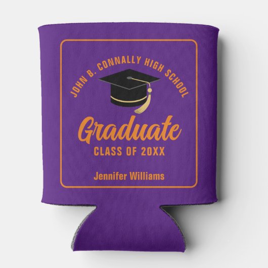Paarse Oranje Afstuderen Custom Graduation Party Blikjeskoeler (Achterkant)