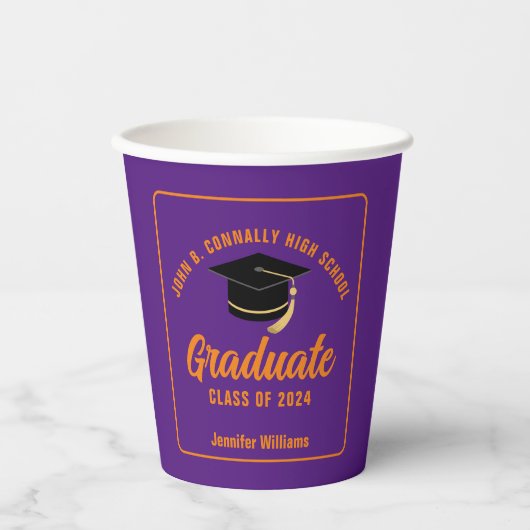 Paarse Oranje Afstuderen Custom Graduation Party Papieren Bekers (Voorkant)