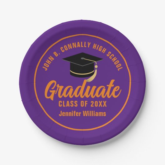 Paarse Oranje Afstuderen Custom Graduation Party Papieren Bordje (Voorkant)