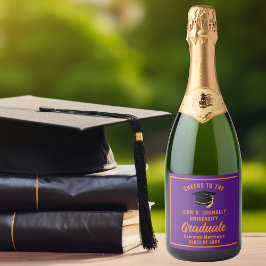 Paarse Oranje Afstuderen Custom Graduation Party Sparkling Wijnetiket