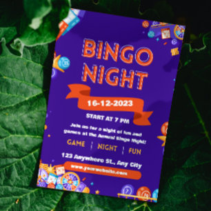 Paarse & Oranje Bingo Leuke Nacht Uitnodigen Fundr Kaart