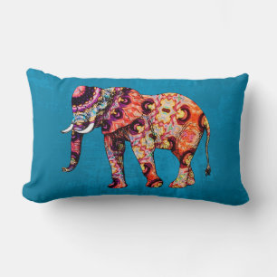 Paarse oranje blauw olifant met blauwe grunge kussen