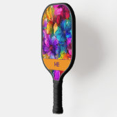 Paarse Oranje Blauwe Alcoholinkt Floral Monogram Pickleball Paddle (Links)
