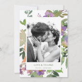 Paarse Oranje Bloemen Bruiloft Aangepaste bericht  Bedankkaart (Voorkant)