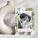 Paarse Oranje Bloemen Bruiloft Aangepaste bericht  Bedankkaart<br><div class="desc">Boho Waterverf Paarse Sinaasappel Bloemen Bruiloft Aangepaste bericht Dank u kaart met uw foto</div>