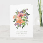 Paarse Oranje Bloemen Bruiloft Custom Bericht Gevo Bedankkaart (Voorkant)