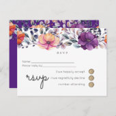 Paarse Oranje Bloemen Bruiloft RSVP Uitnodiging Briefkaart (Voorkant / Achterkant)