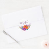 Paarse Oranje Bloemen Waterverf Bruiloft Ronde Sticker (Envelop)