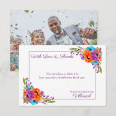 Paarse Oranje Bloemen Waterverf Dank u Foto Bedankkaart (Voorkant / Achterkant)