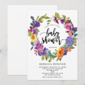 paarse oranje bloemenkrans baby shower Uitnodigen Kaart (Voorkant / Achterkant)