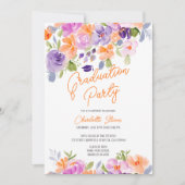  paarse oranje bloemenschrift afstuderen kaart (Voorkant)