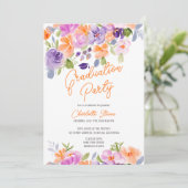  paarse oranje bloemenschrift afstuderen kaart (Staand voorkant)